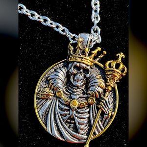 Gold and Silver Skeleton King Pendant Necklace